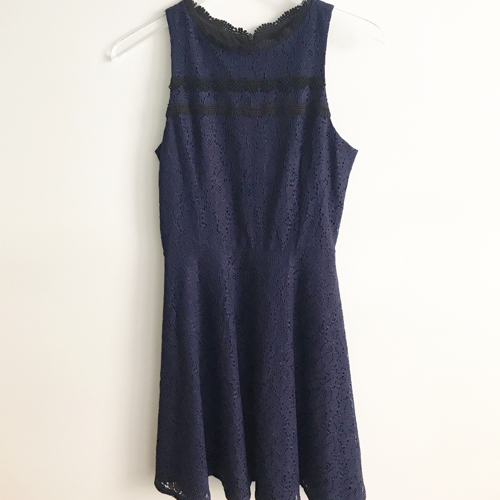 Aqua Navy Lace A-line Dress